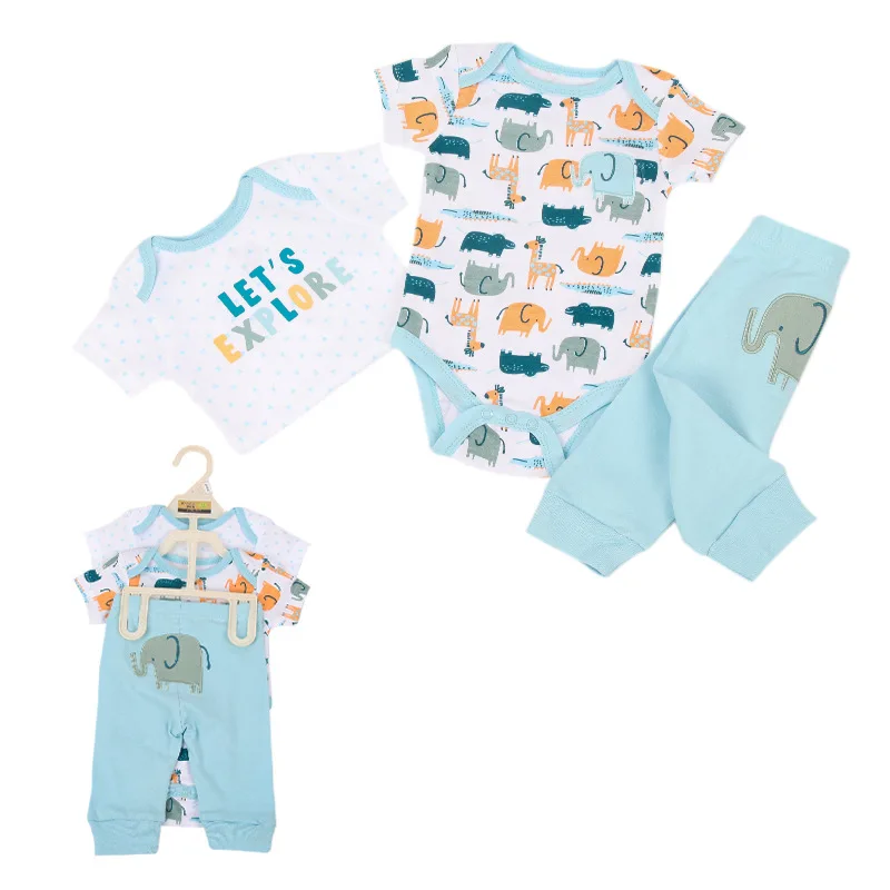 

sunnozy 100% Exportable and High Quality cotton 3 pc Short Sleeve romper baby clothes set Jumpsuits, As picture