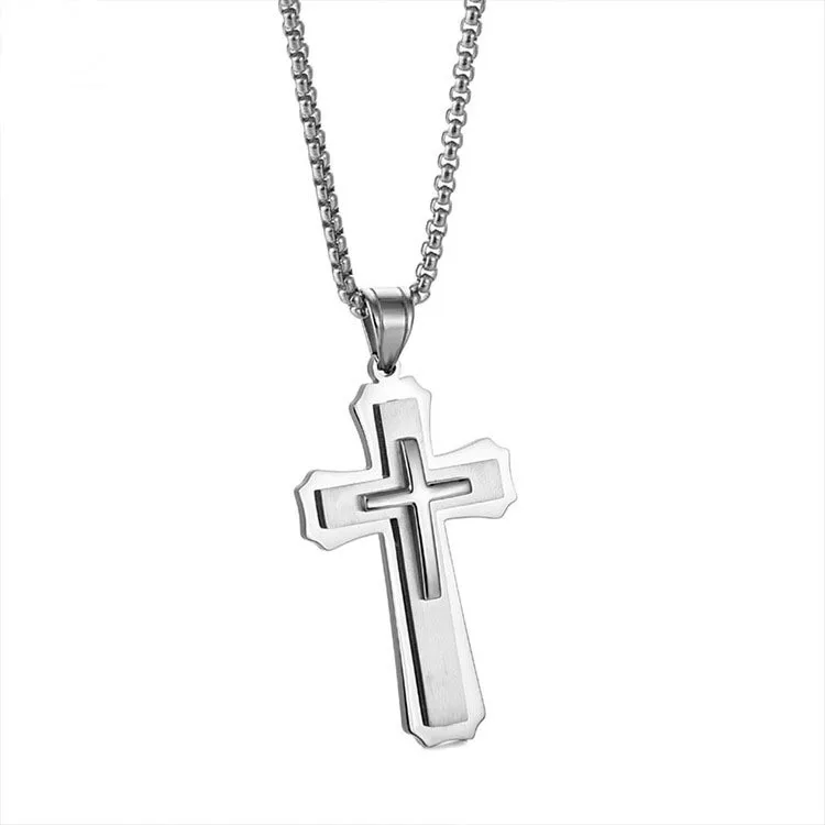 

Hip Hop Double Layer Cross Pendant Stainless Steel Necklace For Men Women Free Shipping Cheap Wholesale To Resell