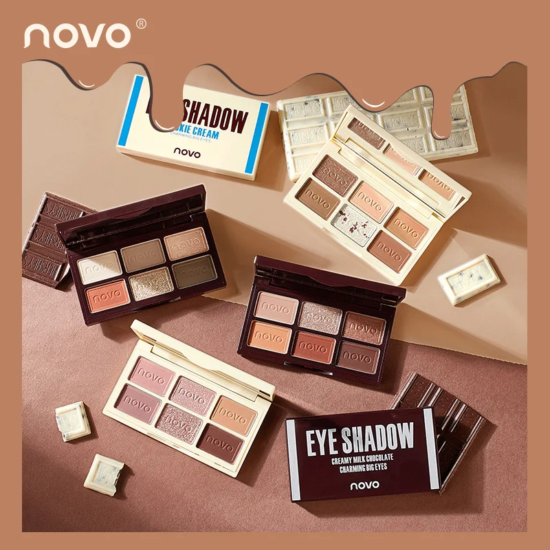 

NOVO 6colors creamy milk chocolate silky eyeshadow palette no fly powder exquisite makeup bright glittery eye shadow palette