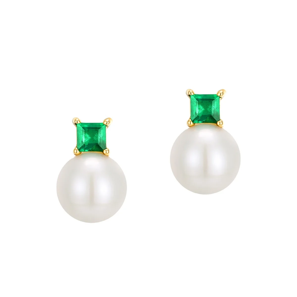 

14K 18K Gold Stud Earrings Natural Emerald Freshwater Pearl Earrings For Ladies