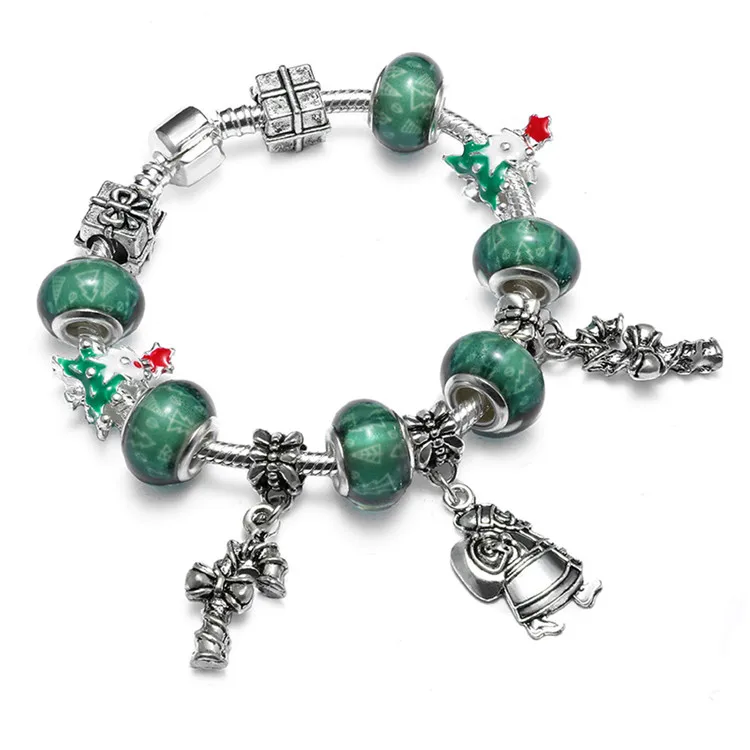 

DIY Christmas Santa Claus Crystal Charm Bracelets Bangles Handmade Christmas Xmas Murano Beads Bracelet, As picture