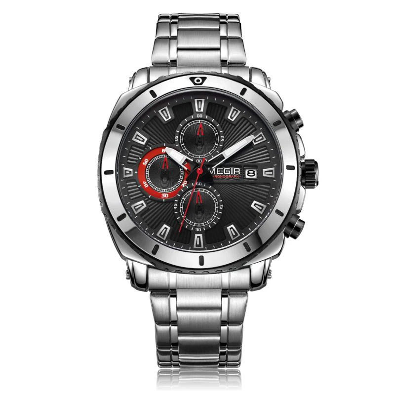 

MEGIR 2075 Chronograph Quartz Men Watch Luxury Brand Stainless Steel Business WristWatches Men Clock Hour Time Relogio Masculino
