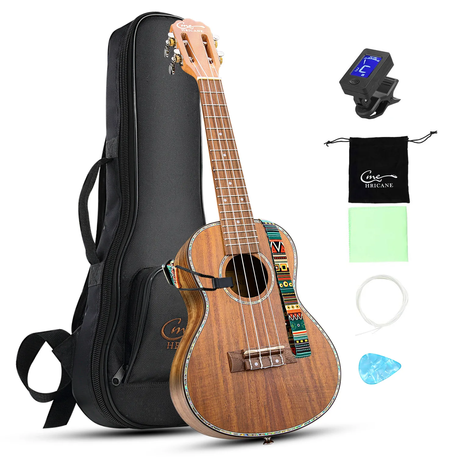 

Hricane Concert Ukulele  Koa Acacia Professional Hawaiian Ukuleles for Beginners with Gig Bag Strings