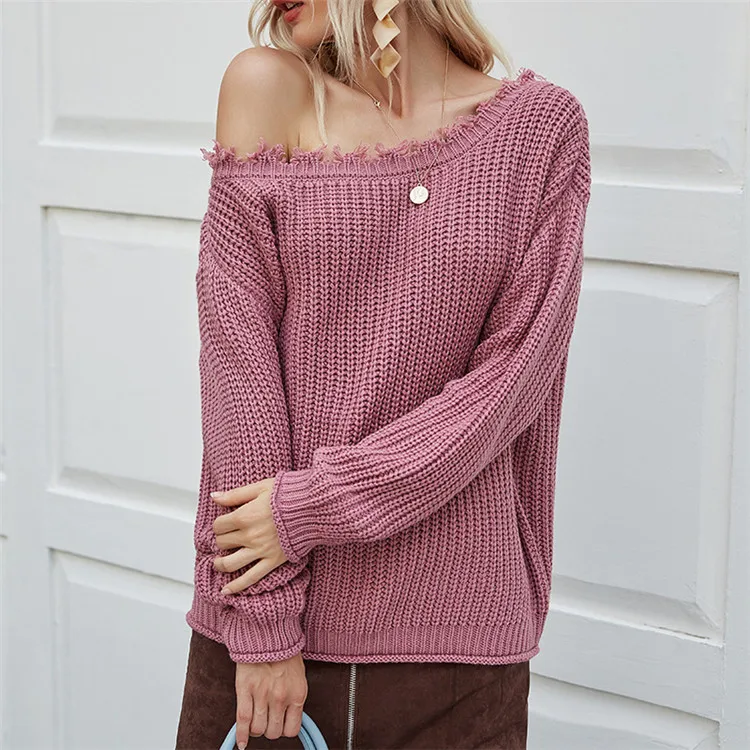 

Fall / winter 2021 new sexy off the shoulder T-shirt loose long sleeve Pullover Sweater, As show