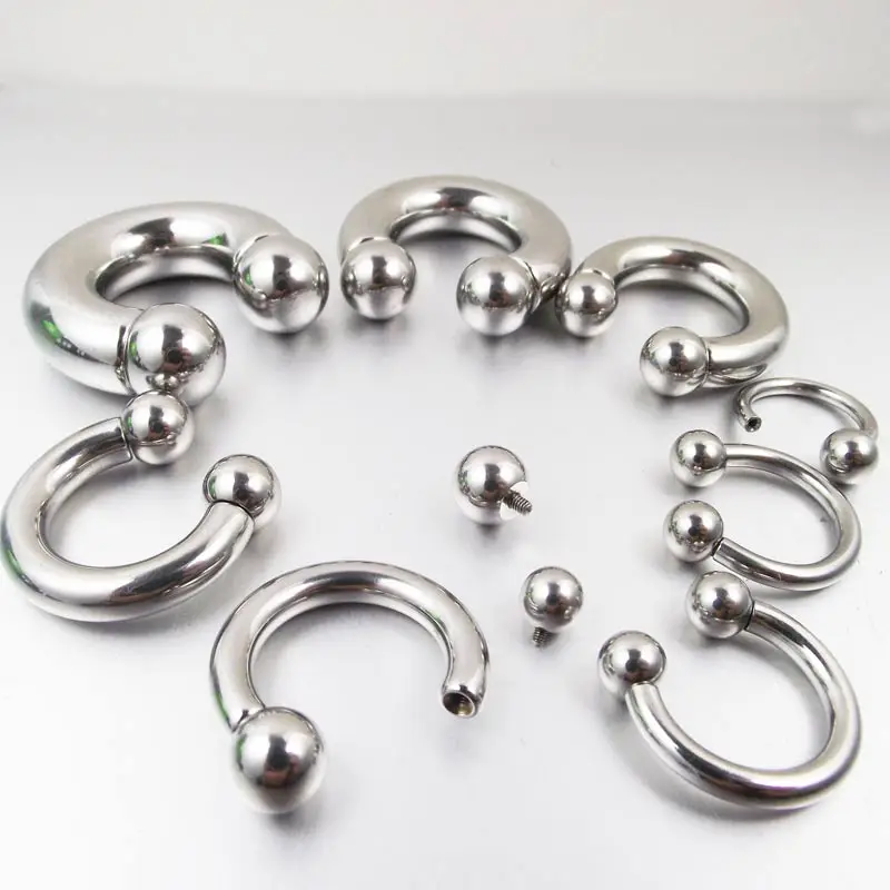 

Large Size Stainless Steel BCR Circular Barbells Horseshoe Nose Ring Flesh Tunnel Internally Thread Body Jewelry, Gold plated
