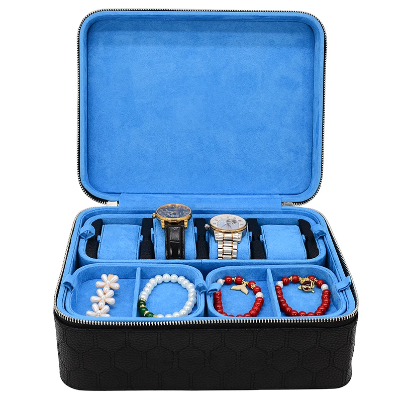 

ICE Leather Jewelry Organizer Watch Case With Carry Handle Elegant Case For Travel Jewellery Box Packaging Jewel, Black/white/gray
