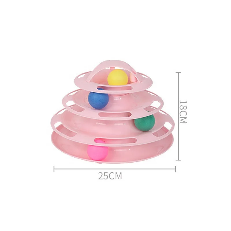 

2021Factory Custom Funny 4 Layers Interactive Turntable Circle Track Plastic Disk Moving Balls Pet Kitten Tower Cat Toy