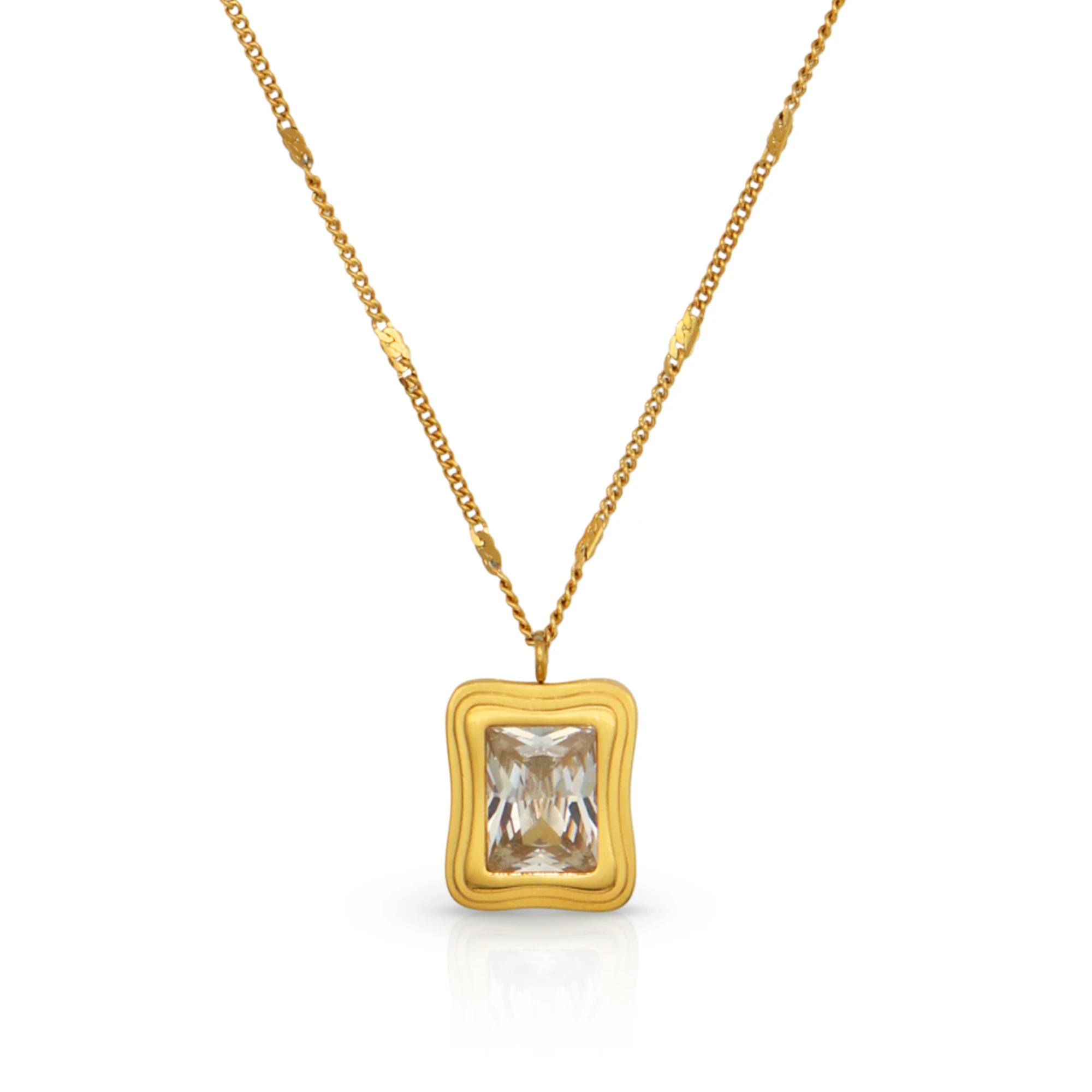 

Chris April fashion jewelry non-tarnish PVD gold plated 316L Stainless Steel emerald cut zircon gemstone pendant Necklace