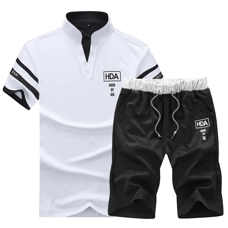 

2021 Fashion Summer Breathable Polo Shirt Short Sleeve Casual Pirate Two Piece Men Sets, Customized