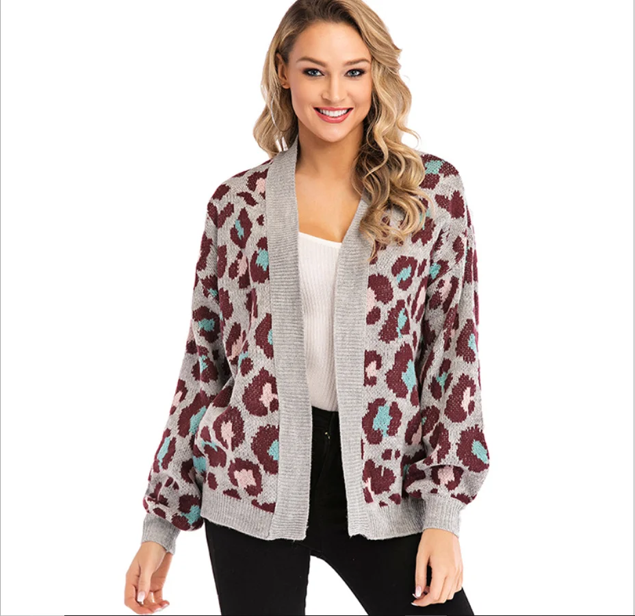 

Women's Long Casual Long Sleeves Leopard Cardigan Printed sweater