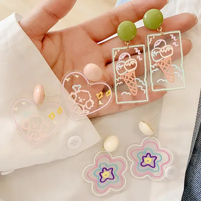 

Retro Geometric Ice Cream Earrings Colorful Acrylic Plate Earrings Flower Earrings For Women Girl Jewelry, Picture shows