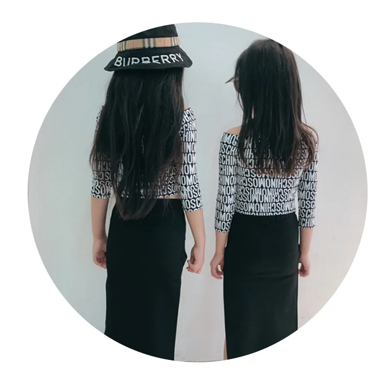 

family matching outfits clothes set shirt and Dovetail skirt mommy and me short sleeve shirts summer set