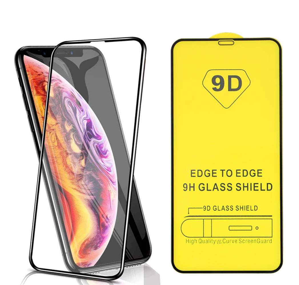 

RTS-187 9d tempered glass screen protector glass screen guard full glue anti-break for iphone12 x pro iphone X 11 12 max mini, Black/white