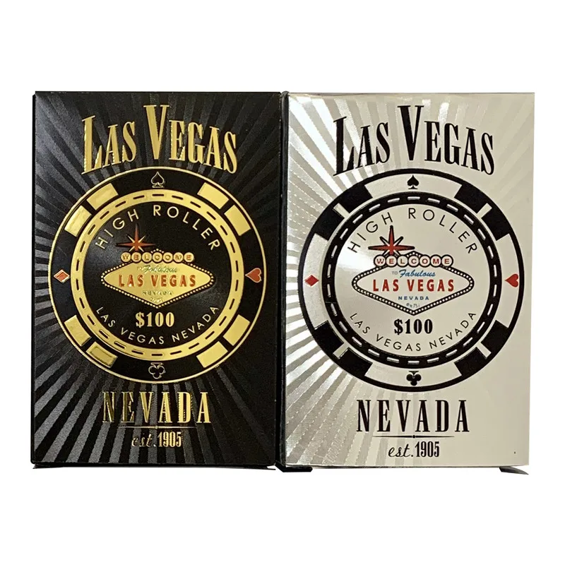 

Gold custom Las Vegas Design PET poker cards Plastic PET gold silver foil playing cards, Black