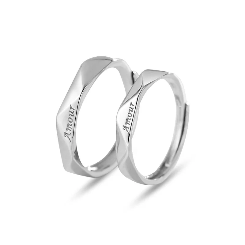 

2020 S925 sterling silver I luv you couples ring simple design Amour men and women on the ring opening adjustable ring, Silver color