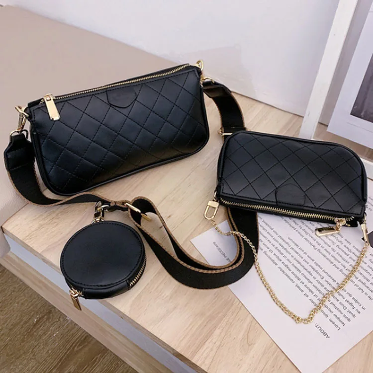 

Wholesale bolsos mujer Embroidery Handbag PU Leather Mini Coin Purse Chains Crossbody Purses And Handbags For Women With 3PCS