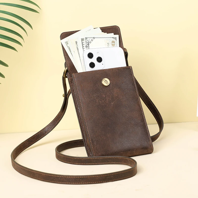 

Contact's Summer Cell Phone Shoulder Bag Genuine Leather Crossbody Bags for Women Fashion Small Pouch Bag Long Wallet Quality, Red/blue/black