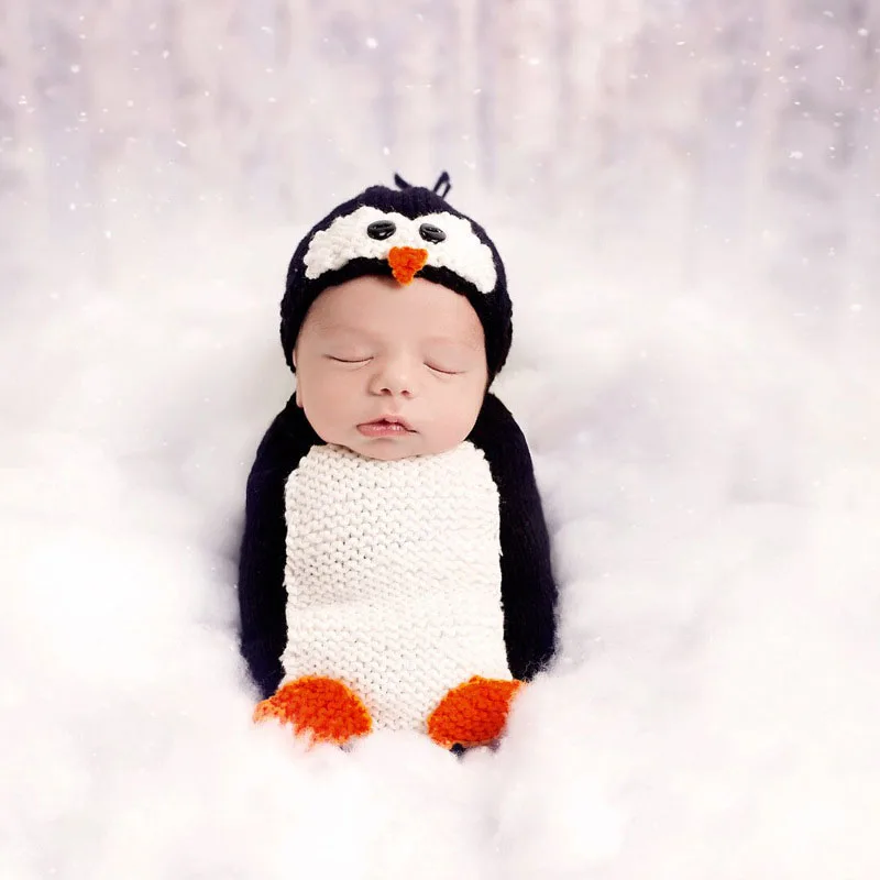 

New Baby Photography Clothing Newborn Baby Cotton Crochet Infant penguin Modelling Sleeping With Hat Set
