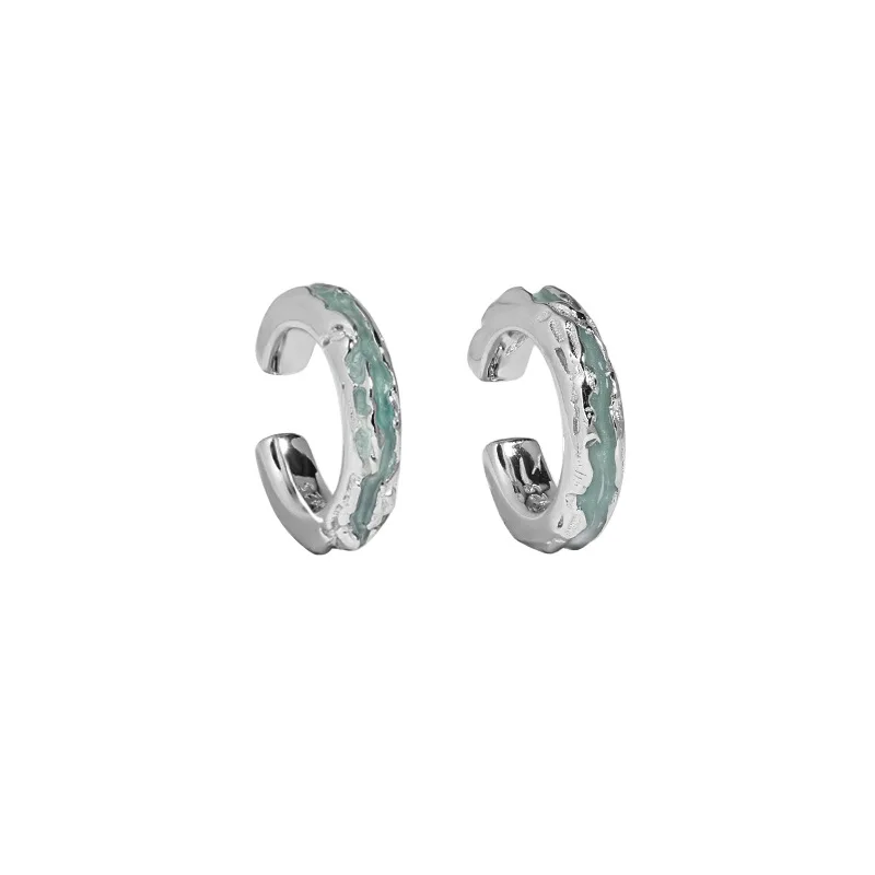 

VIANRLA 925 Sterling Silver round Hoop Earrings with green dripping oil fashion jewelry for Women