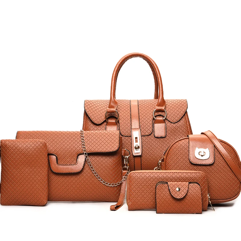 

New style cheap price ladies Simple pu leather shoulder 6-piece handbags, 4 colors