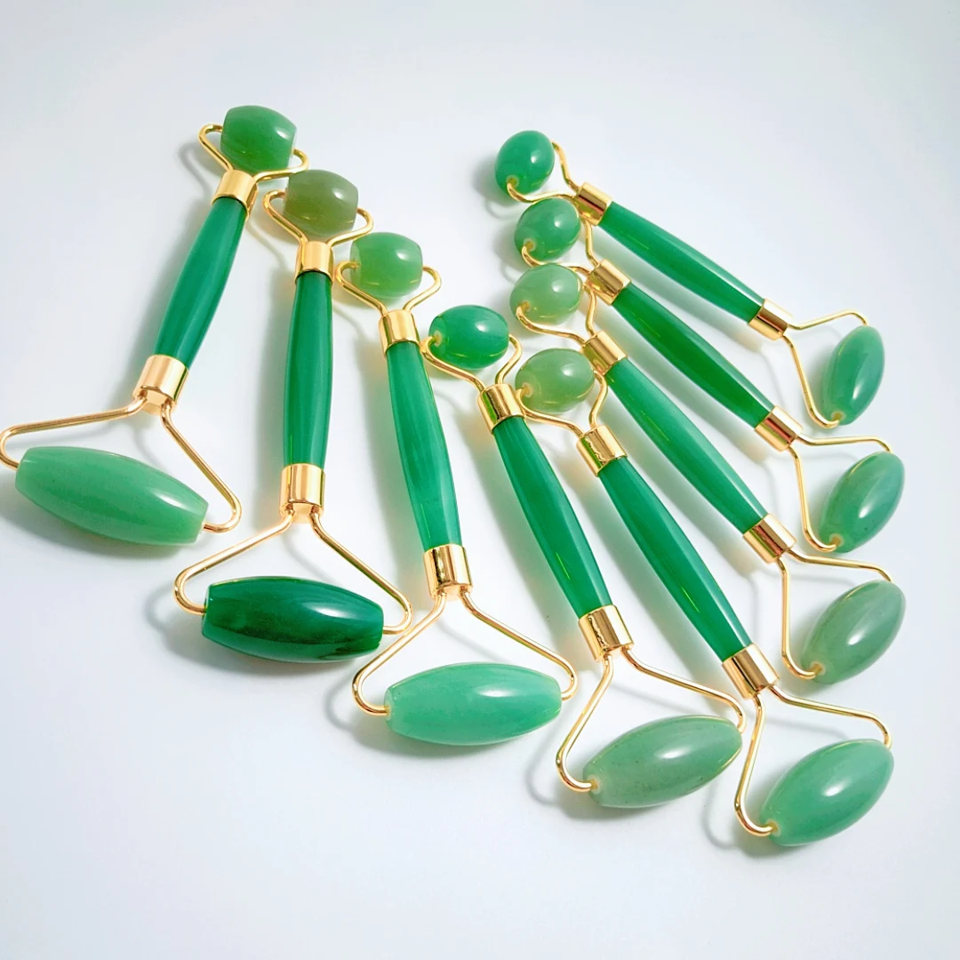 

Natural Green aventurine Jade Massage Roller+ Guasha Board Face Neck Eye Body Anti Ageing Therapy