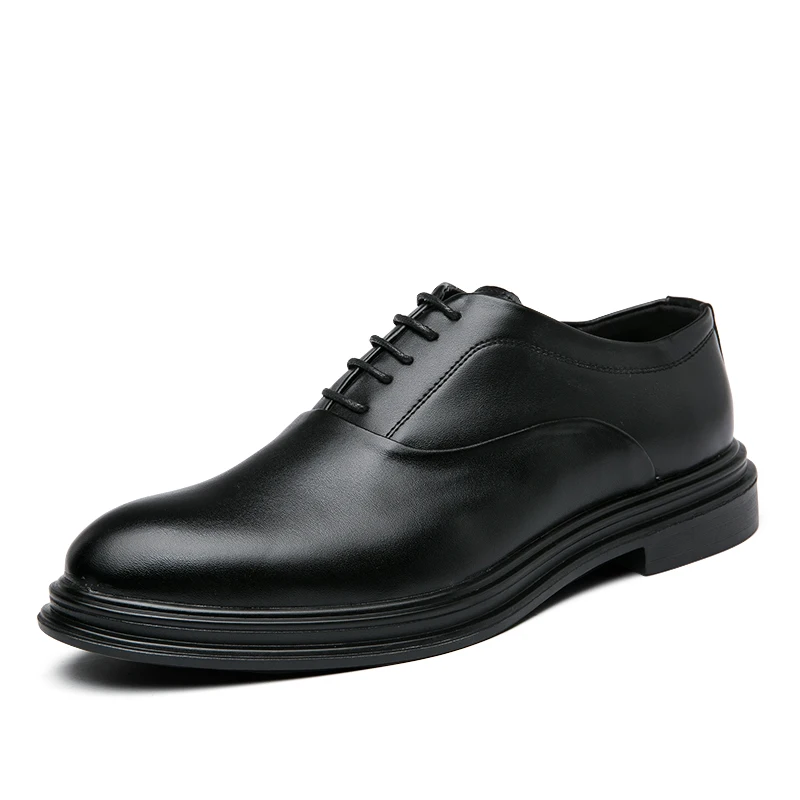 

2021 New Styles Men's Custom Logo Business Black Leather Dress Shoes