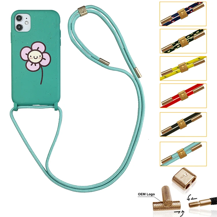 

Biodegradable Designer Phone Case Sets With Sling For iPhone 11 Phones Case, 6 color