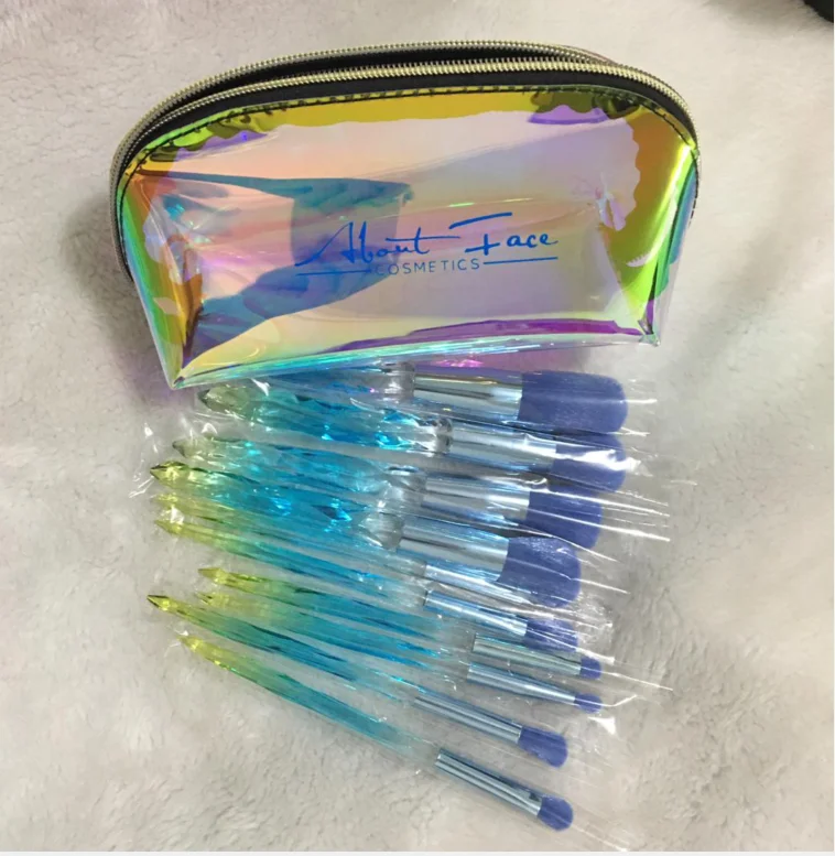 
2019 Hot Selling 10pcs Pieces Crystal Makeup Brushes Transparent Diamond Crystal Handle Makeup Brush Set <span style=