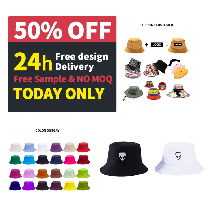 

custom logo Solid Color Fashion Wide Brim Summer sun Cap beach Fisherman Bucket Hats