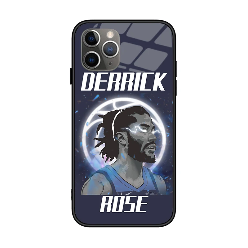 

NBA Basketball Derrick Rose Glass TPU Hybrid Phone Case for iPhone 11 11 Pro Max Basketball Case