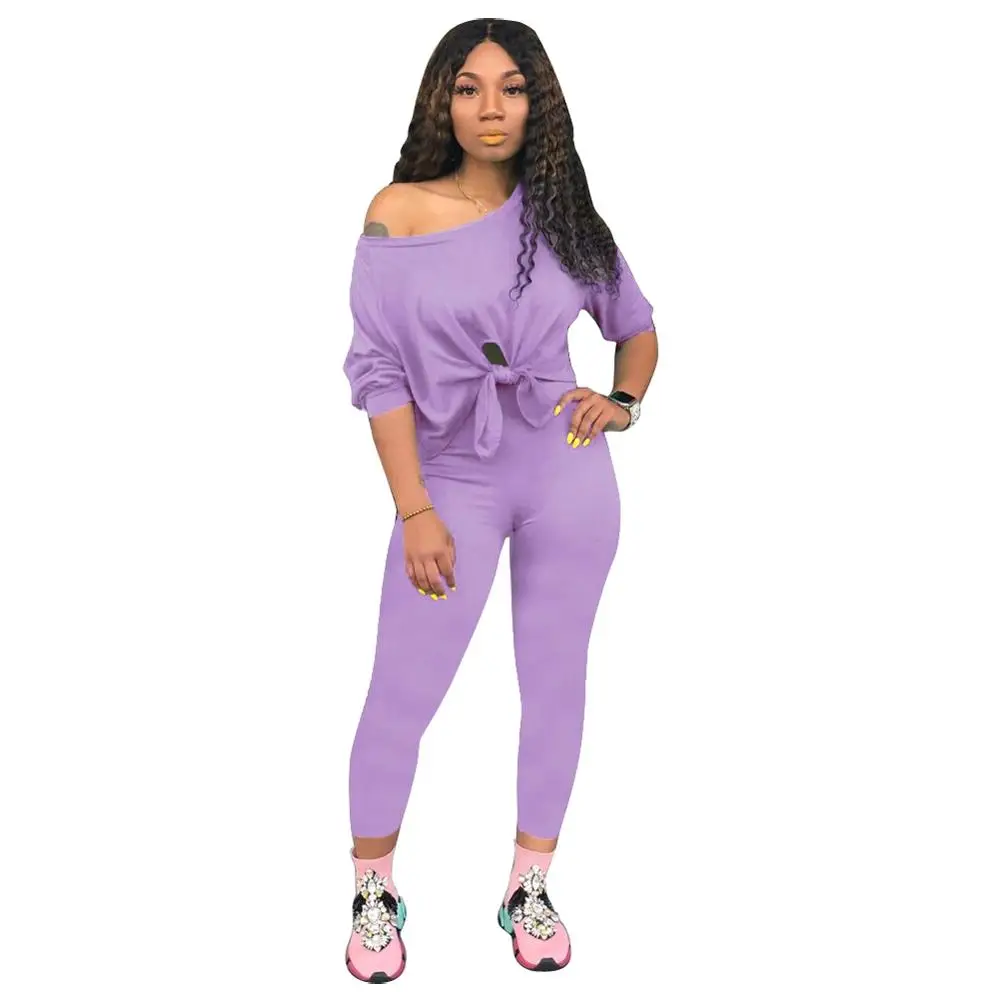 

Women's Solid Colour Off Shoulder Sport tracksuit Two Piece Set, Customized color