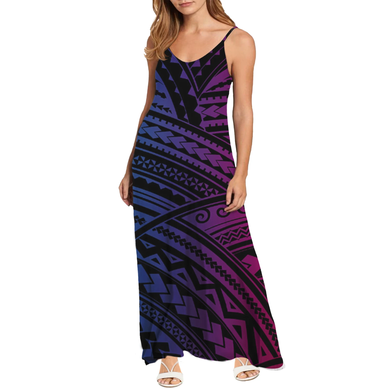 

Polynesian Maxi Tattoo Printing Plus Size Casual Dresses Vintage Fashion Knee Length 2021 Dresses Luxury Sexy Stylish Sexy Dress