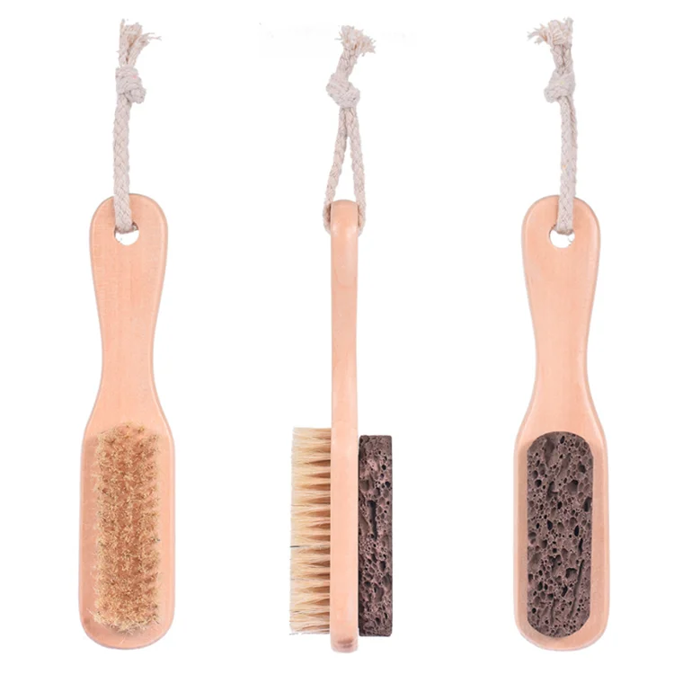 

Customized Foot Shower Bamboo Wood Foot Scrubber Brush With Stone