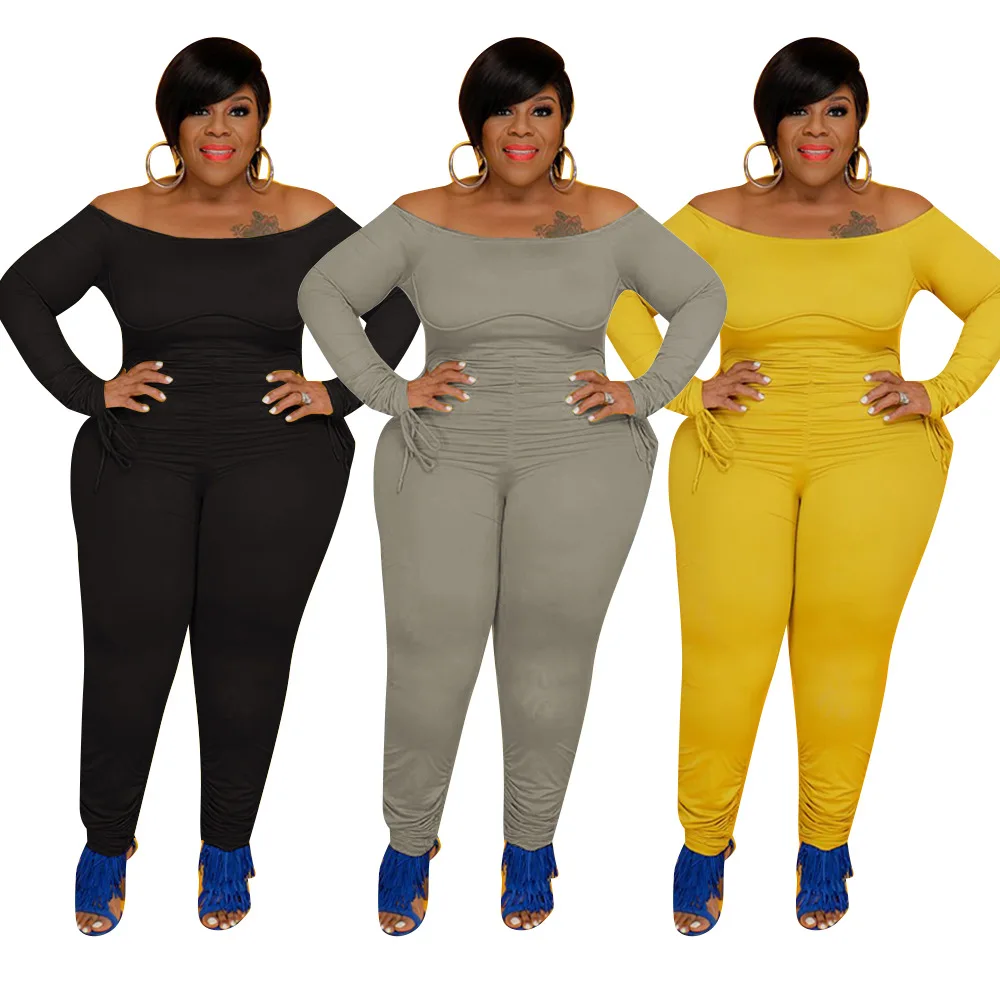 

Cross Shoulder Women'S Spring And Summer Plus Size Jumpsuit 4Xl 5Xl 6Xl 7Xl Gym Women Plus Size Bodysuit Lingerie Long Sleeve