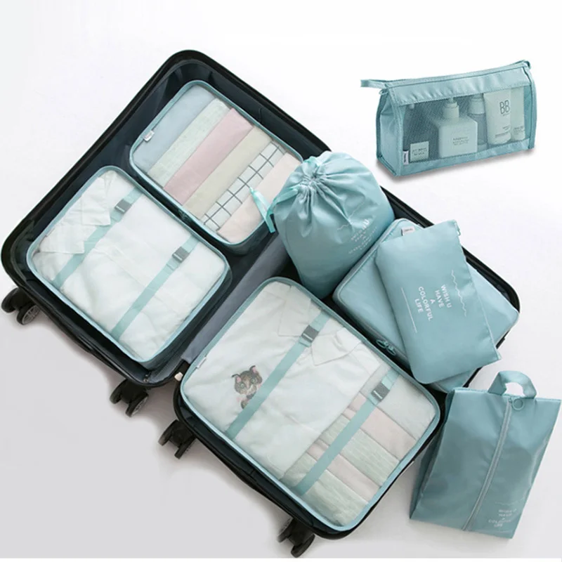 

Custom 8pcs water-resistant luggage travel storage bag organizer packing cube set