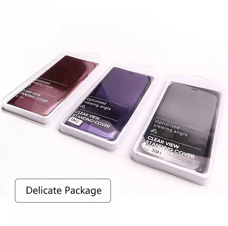 Luxury Leather Mirror Clear View Flip Standing Cell Phone Cover Case For Samsung Galaxy s9 s10 note 9 10