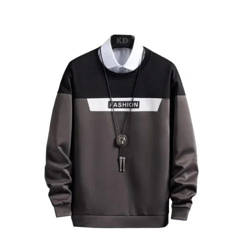 

New autumn hoodie long sleeved men's round neck casual trend jacket young men's top bottom shirt