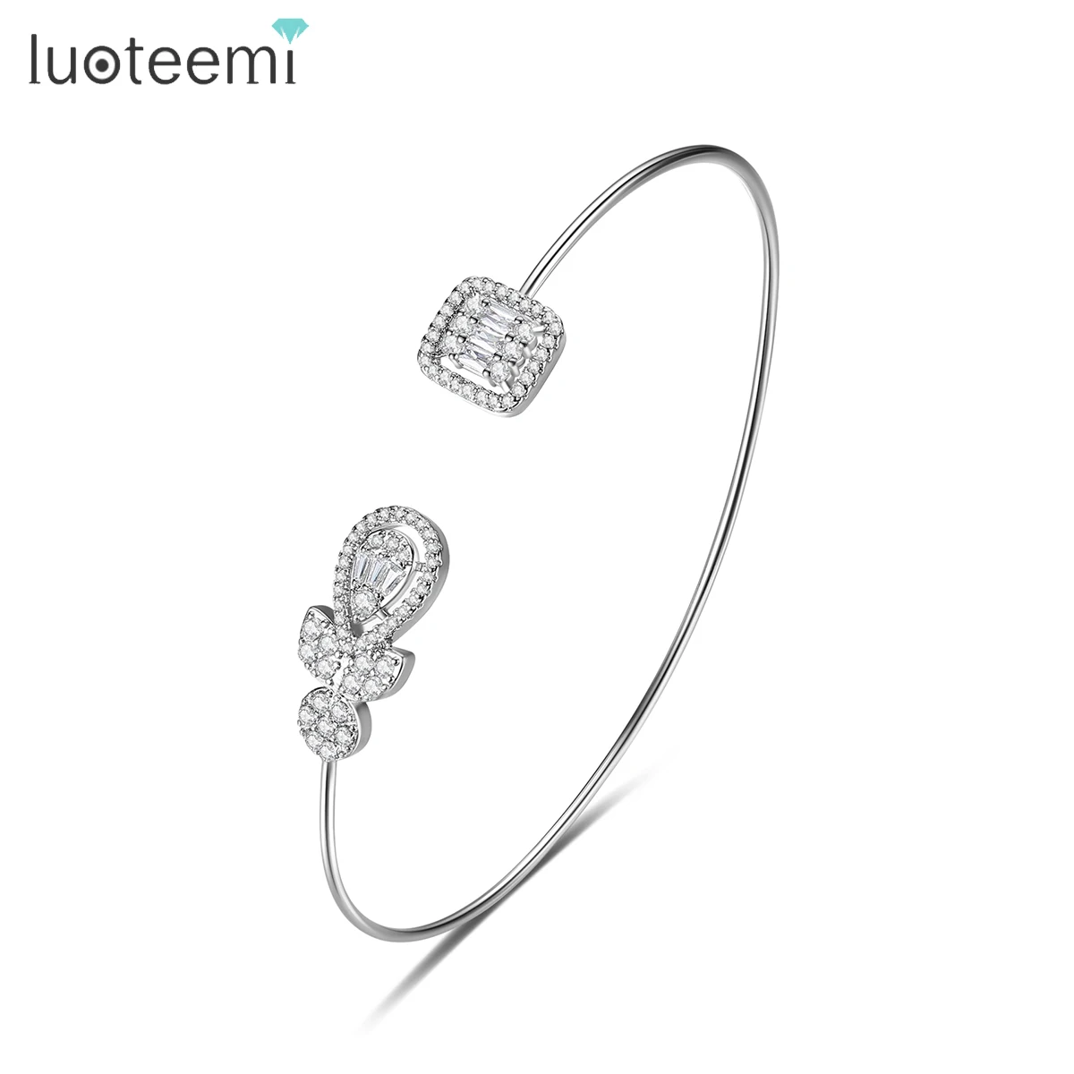 

LUOTEEMI Charm Bracelet Jewelry Designer Fashion Woman Bling Cubic Zirconia Lady Statement Flower Thin Bangle