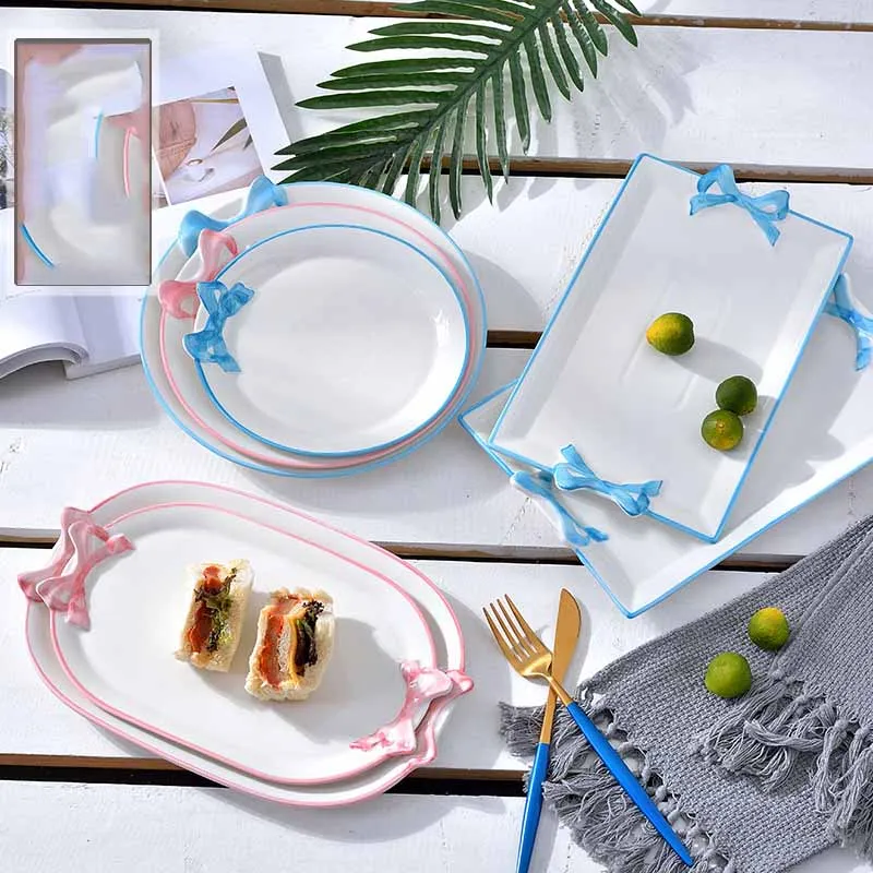 

Ceramic western food hotel dish decoration process bow creative home plate