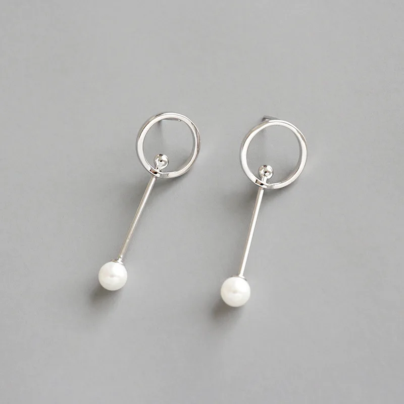 

2020 Vintage Geometry Round Circle Plated S925 Hoop Pearl Earrings 925 Sterling Silver Pearl Pendant Earrings For Girls
