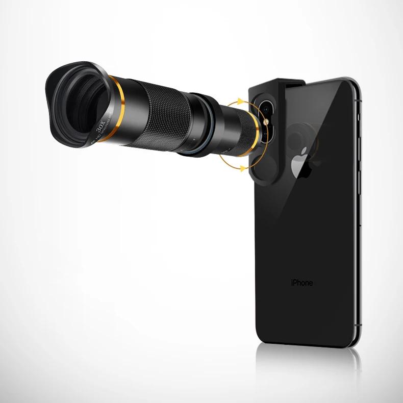 

30x HD zoom telephoto lens for mobile phone lens with phone adapter and tripod, Black