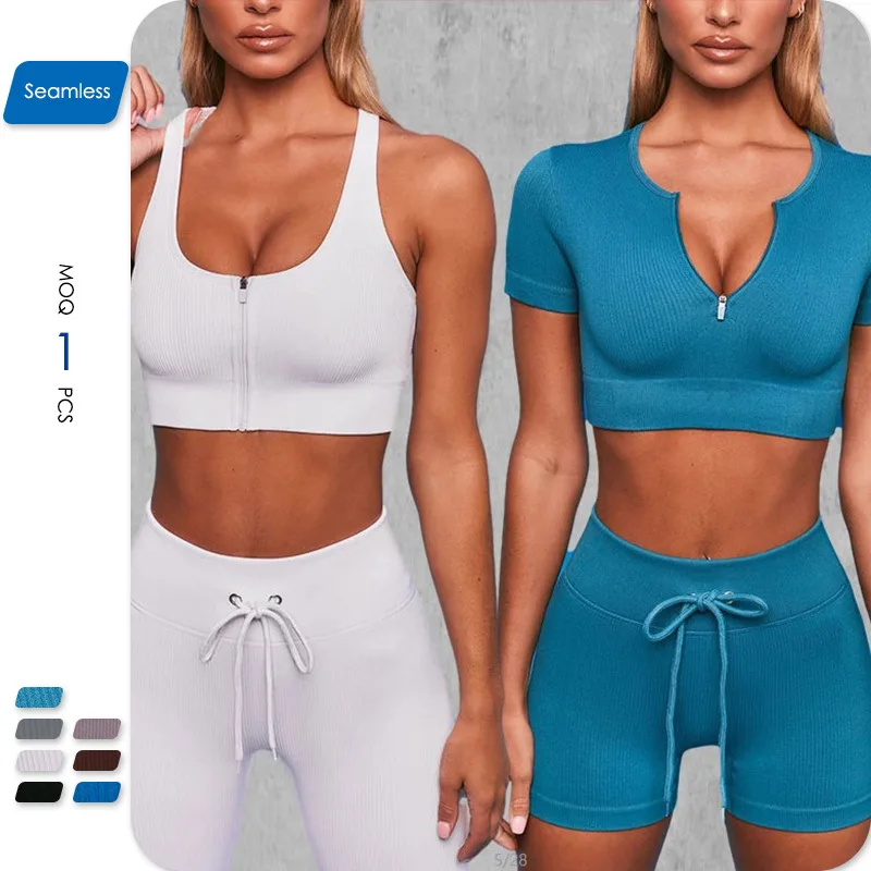 

2021 summer active wear sets Contrast color wholesale-fitness-clothing lightweight yoga women sportswear fitness set, 5 colors
