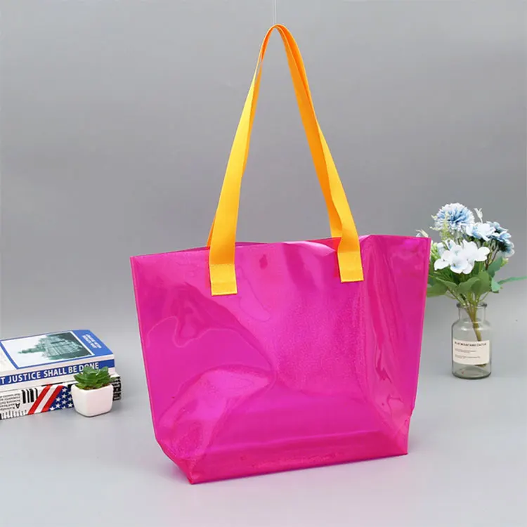 

Hot sales Custom fashion iridescent clear PVC hologram holographic tote shopping bag with logo