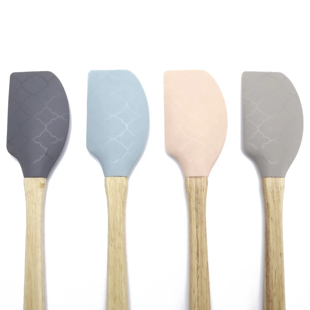 

Hot Sale Nonstick Silicone 4 pcs Baking Candy Salad Pastry Scraper Wood Spatula Set, Custom color