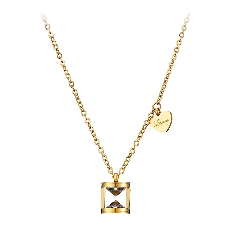 

wholesale Hourglass Stainless Steel Pendant Charm 18k Gold Chain Plated Necklace For Women