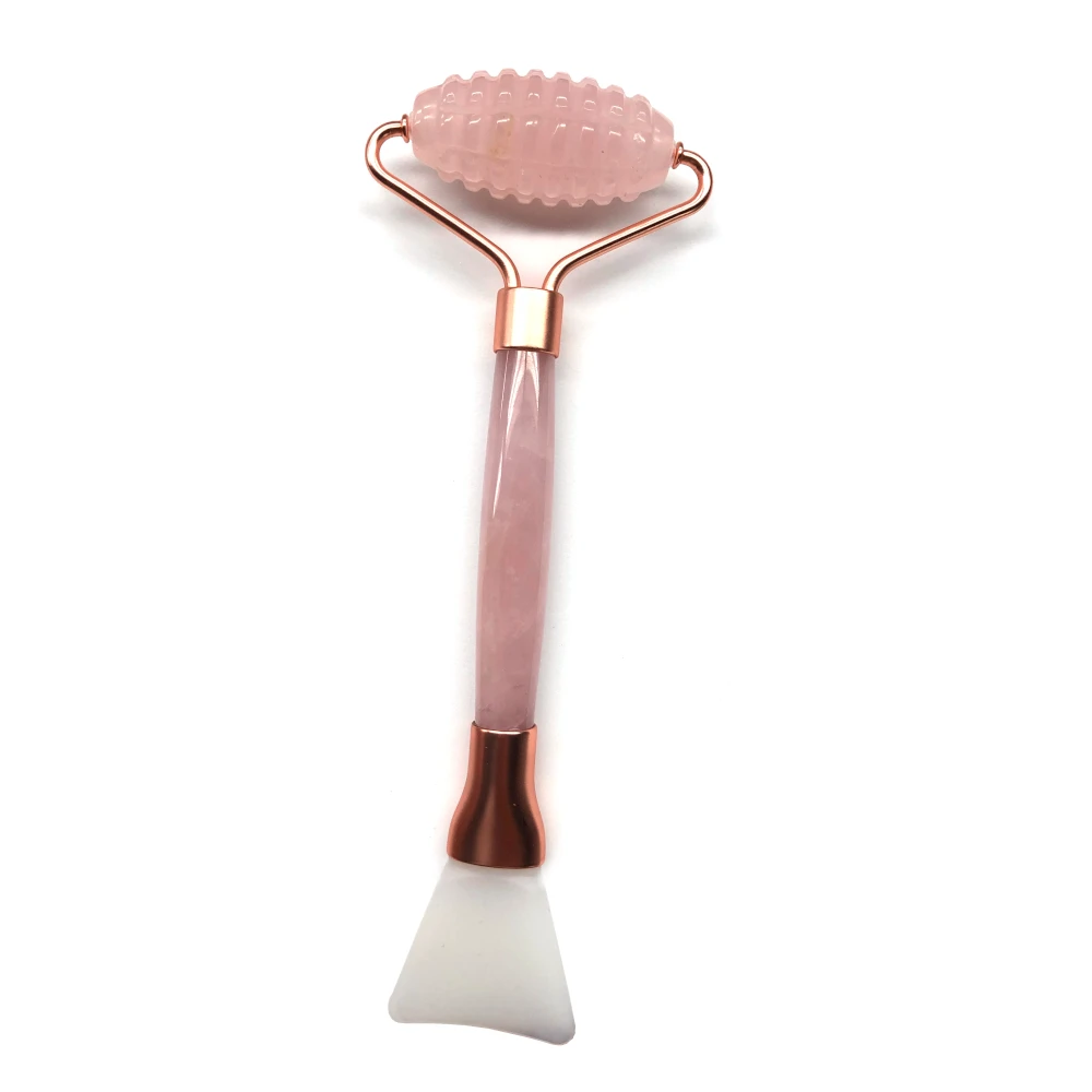 

2020 hot private label jade roller jade handle face facial silicone mask brush for beauty tools cosmetic mask brush, Rose quartz , green aventurine