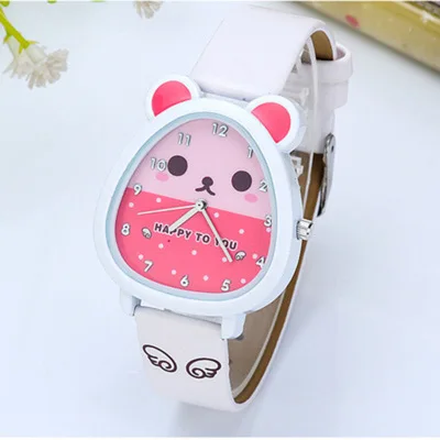 

In stock fashion simple cute girls gift leather strap quartz cartoon kids watch