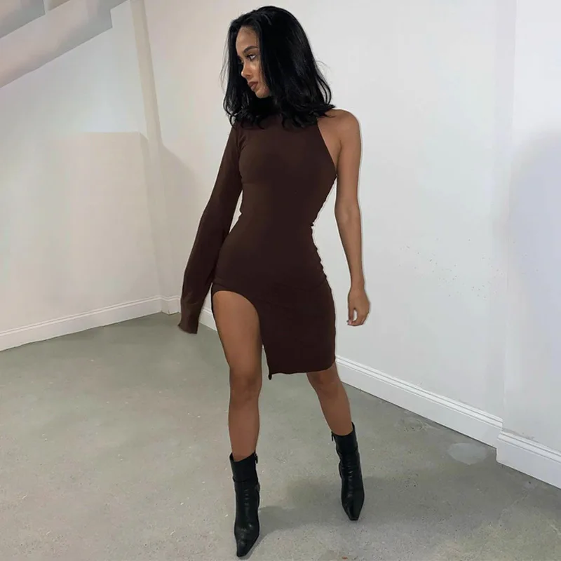 

2021 Spring hot sale Sexy Bodycon Dresses Women Clothing Party Club Ladies Clothes Asymmetric Hollow Out Casual Skinny Dress