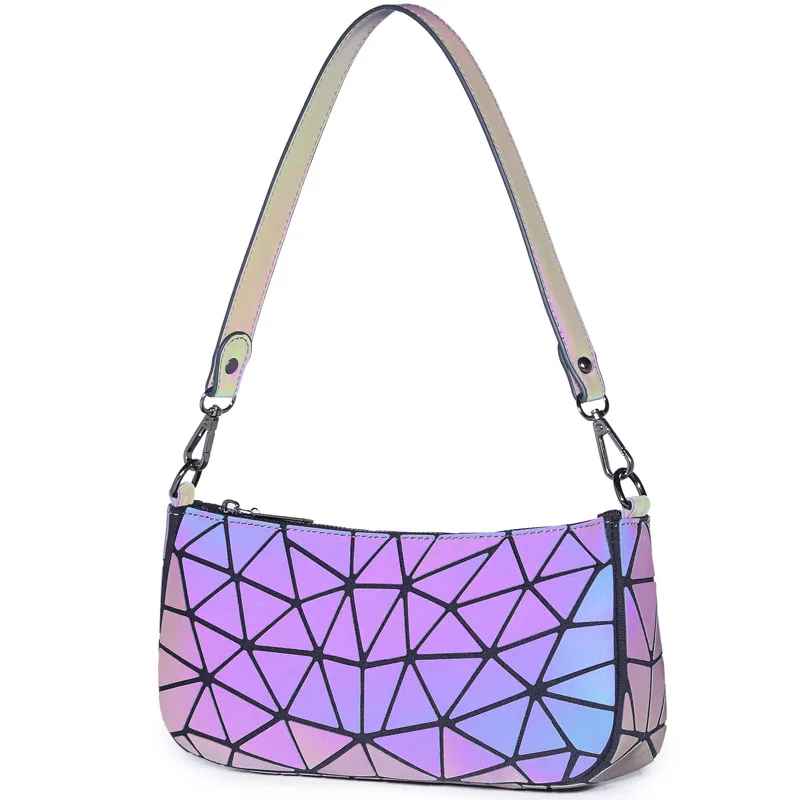 

2021 new model reflective synthetic Messenger shoulder handbag Cross body women Geometric Mini Purse, Purple, red, blue, luminous
