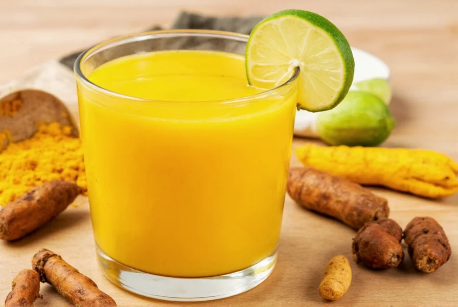 Golden turmeric weight loss drink in a glass with fresh turmeric root